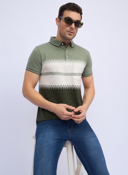 Mens Olive Cotton Branded Polo T-Shirt