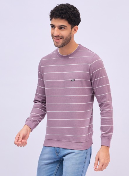 Men lavender horizontal stripes C Sweatshirt