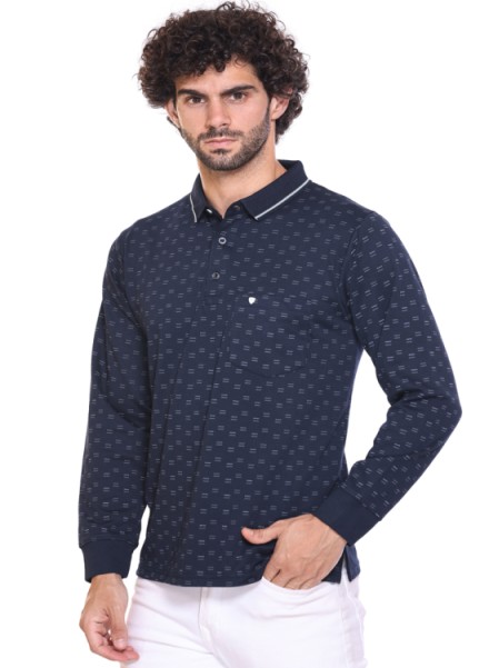 Men Navy Printed Polo T-shirt