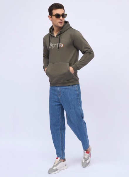 Mens olive Printed Sweatshirt With hoodie