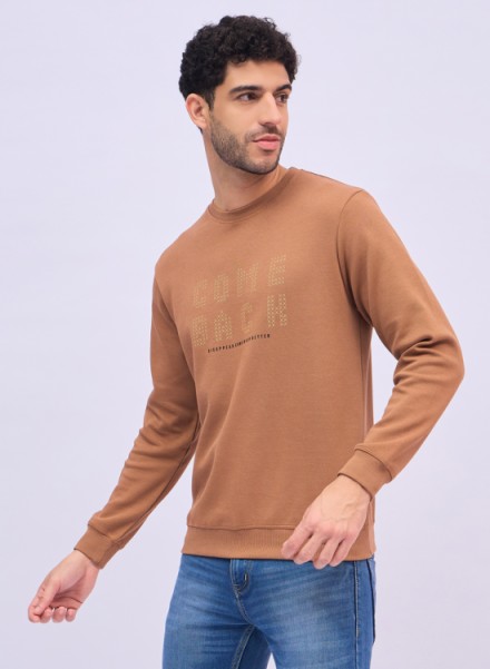 Men dark brown Casual Printed Sweatshirt