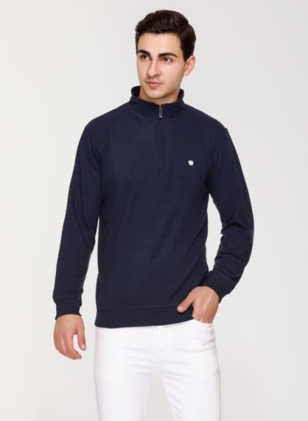 Array Solid Zipper Neck Sweatshirt