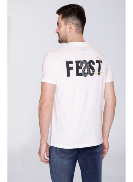 Men Typography Round Neck Cotton Blend WHITE T-Shirt