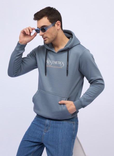 Mens Light Sky Printed Sweatshirt With hoodie