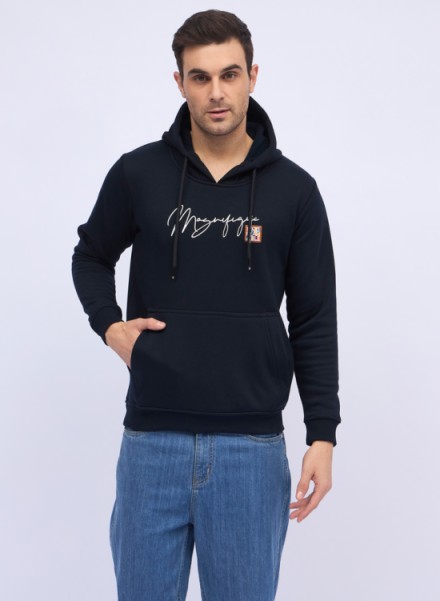Mens Navy Printed Sweatshirt With hoodie