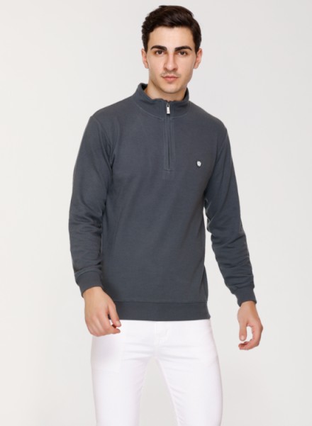 Array Solid Zipper Neck Sweatshirt