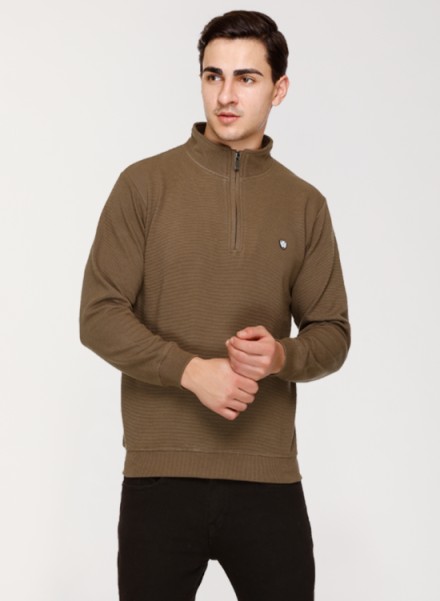 Array Solid Zipper Neck Sweatshirt