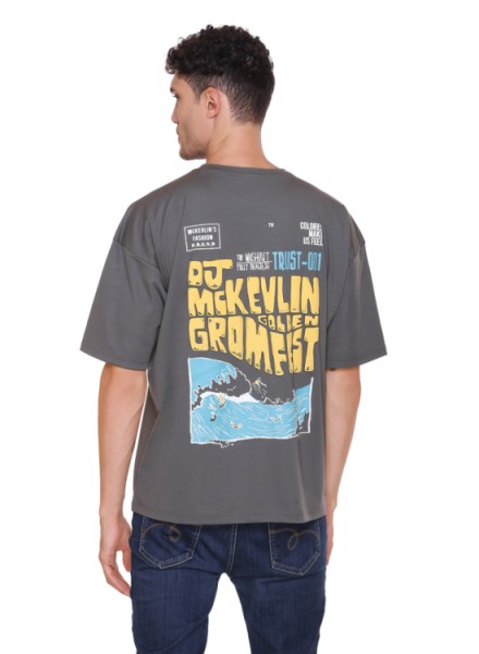 MENS GREY FORNT BACK PRINTED OVERSIZED TSHIRT
