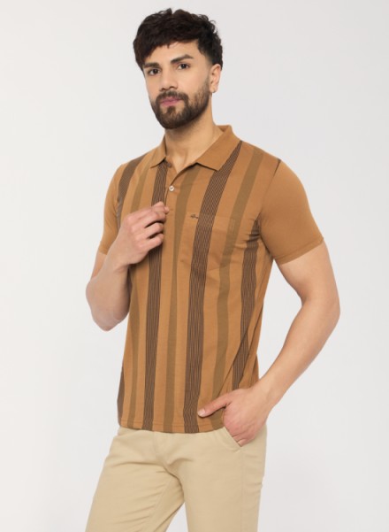 Men Copper Casual strip Printed Tshirt