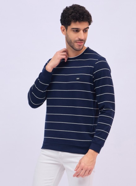 Men navy horizontal stripes C Sweatshirt