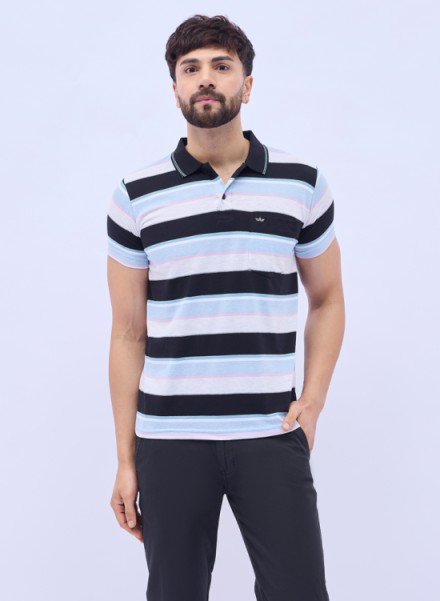 Men Sky Basic Stripe Polo T-Shirt