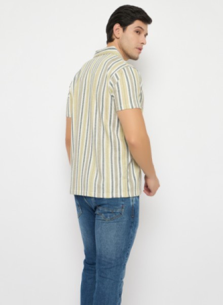Men Mustard  Vertical Striped Pure Cotton TShirt