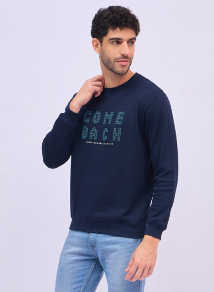 Men navy Casual Printed Sweatshirt