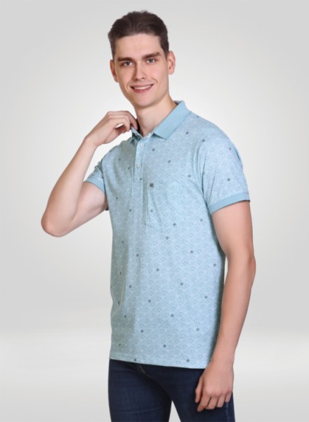 Men sky  Printed Polo Half Sleeve T-Shirt
