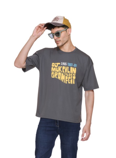 MENS GREY FORNT BACK PRINTED OVERSIZED TSHIRT