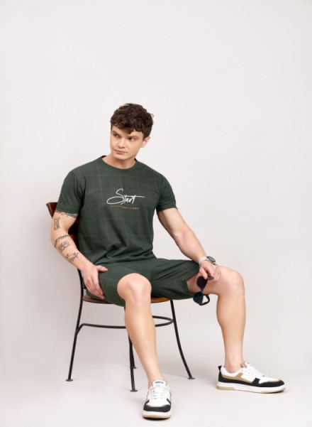 Mens BottelGreen printed coord Set