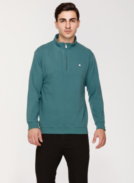 Array Solid Zipper Neck Sweatshirt