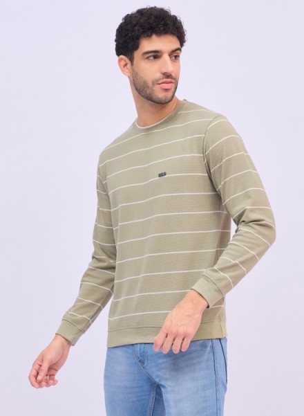 Men olive horizontal stripes C Sweatshirt