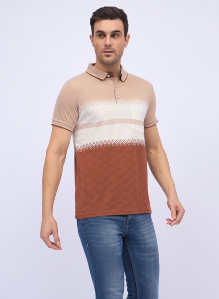 Mens Rust Cotton Branded Polo T-Shirt