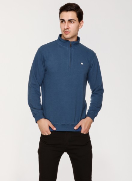 Array Solid Zipper Neck Sweatshirt