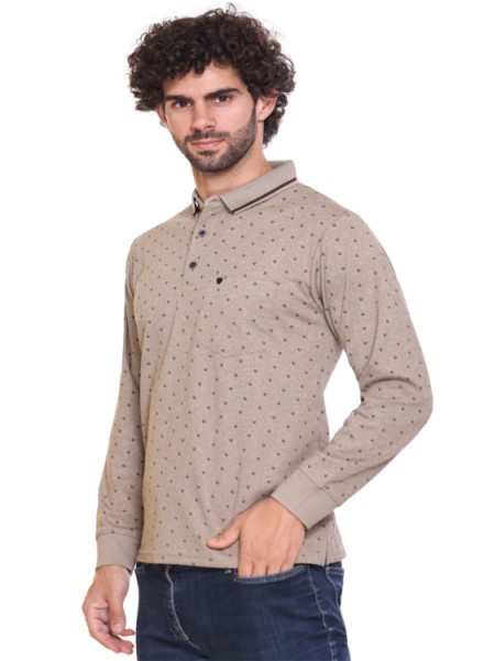 Men Camel Printed Polo T-shirt
