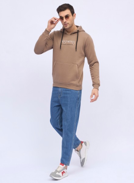 Mens Camel Printed Sweatshirt With hoodie