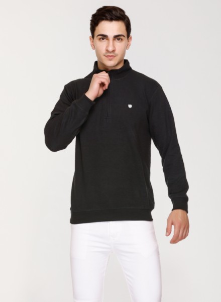 Array Solid Zipper Neck Sweatshirt