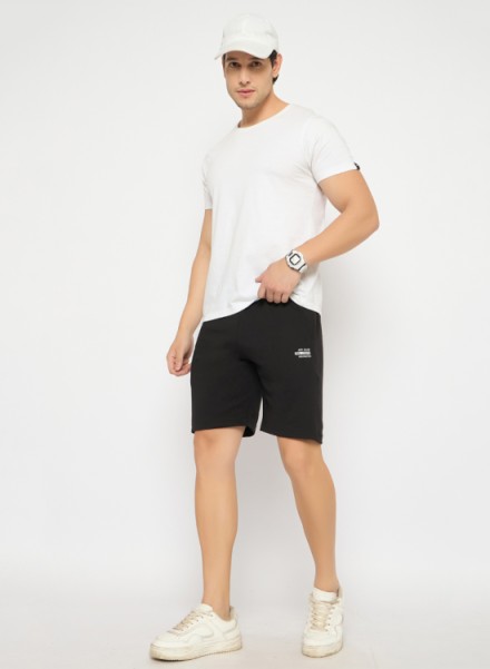 Men Black Solid Regular Fit Shorts