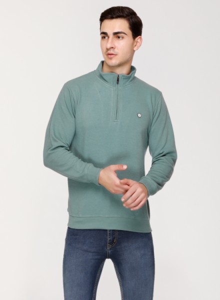 Array Solid Zipper Neck Sweatshirt