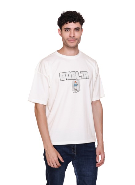 MENS WHITE FORNT BACK PRINTED OVERSIZED TSHIRT