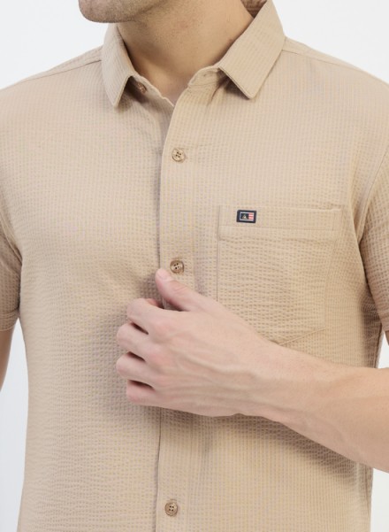 MEN CAMEL BUBBAL KNIT FORNT OPEN TSHIRT