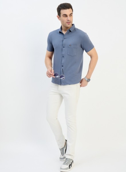 MEN BLUE BUBBAL KNIT FORNT OPEN TSHIRT