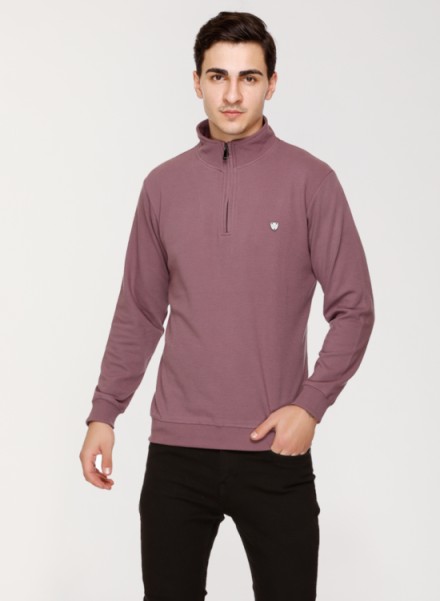 Array Solid Zipper Neck Sweatshirt