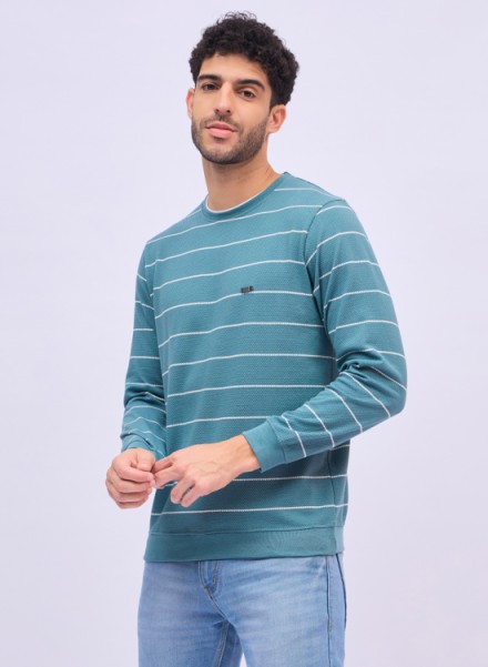 Men sea green horizontal stripes C Sweatshirt