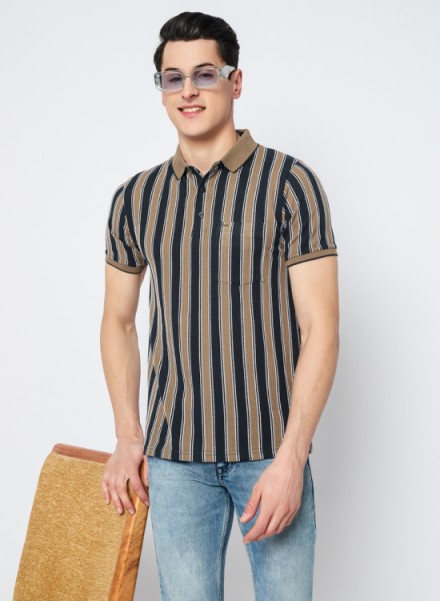 Men Coffee Vertical Stripe Polo