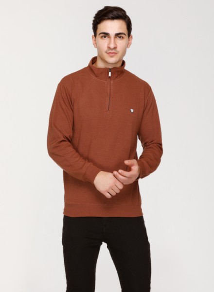 Array Solid Zipper Neck Sweatshirt