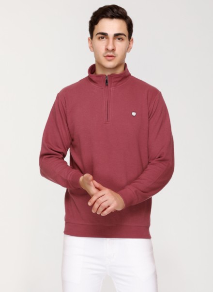 Array Solid Zipper Neck Sweatshirt