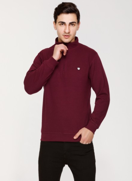 Array Solid Zipper Neck Sweatshirt