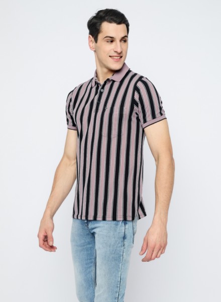 Men Lavender Vertical Stripe Polo