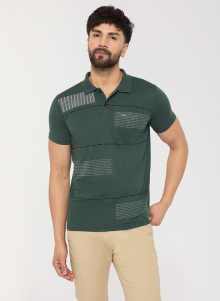 Men Green Casual strip Printed Tshirt