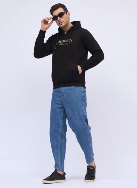 Mens Black Printed Sweatshirt With hoodie