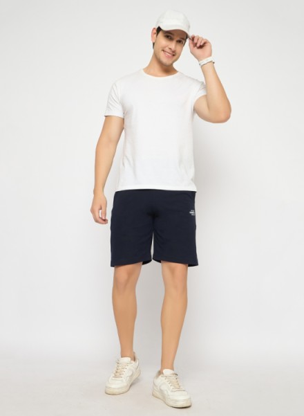 Men Navy Solid Regular Fit Shorts